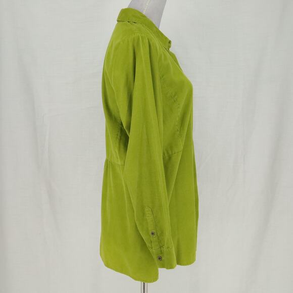 J Jill Top Womens Medium Green Corduroy Tunic Long Sleeve Boho Chic Hipster - Picture 5 of 16
